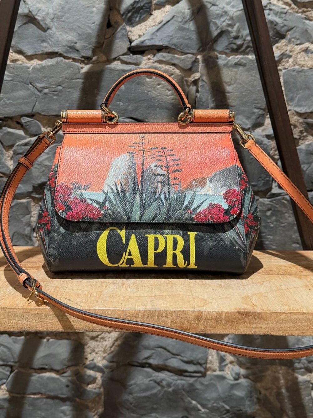 Dolce & Gabbana Miss Sicily Dauphine Capri Printed Handbag w/ Strap